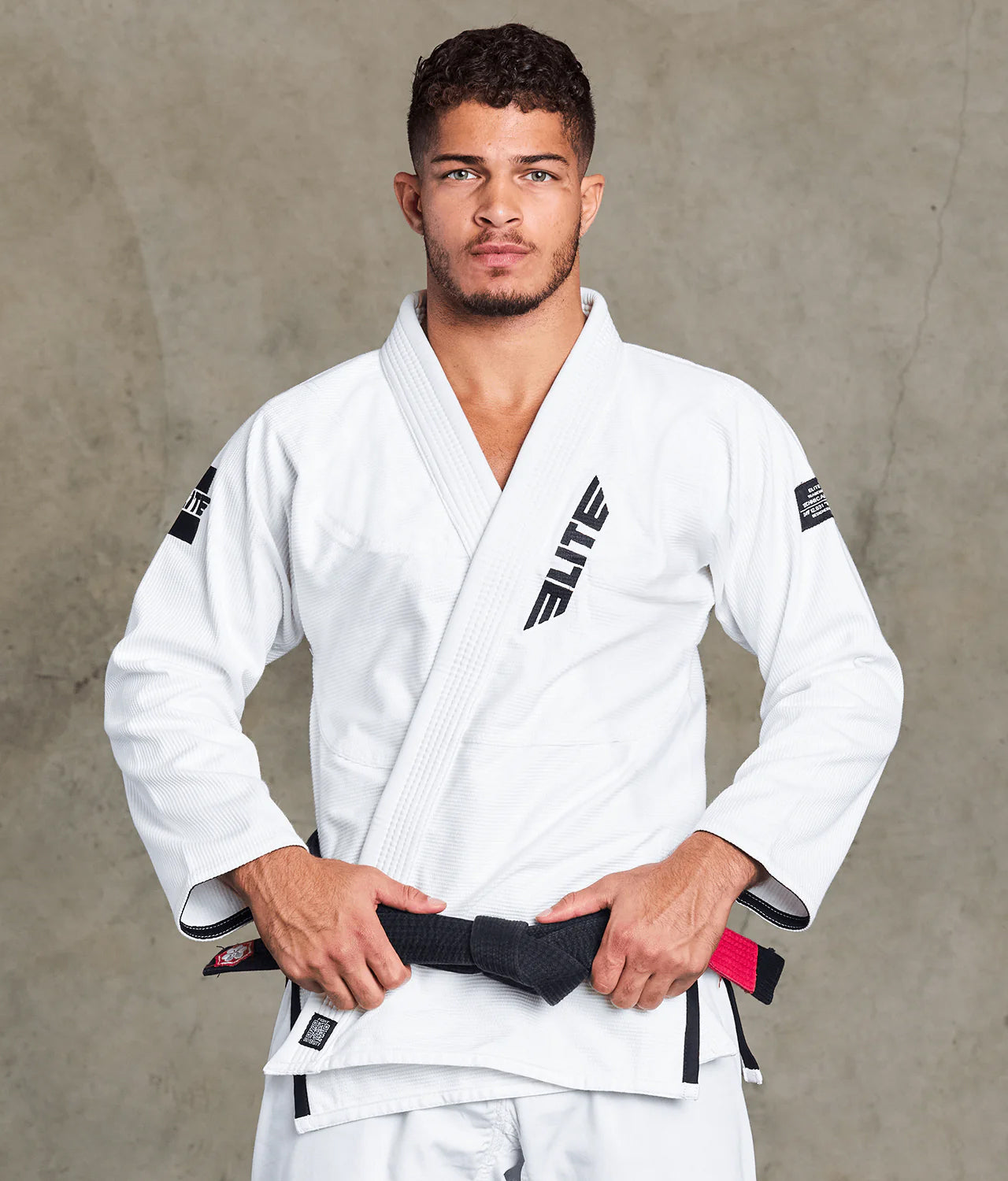 Elite Sports BJJ gi in white with free belt, IBJJF legal pearl weave