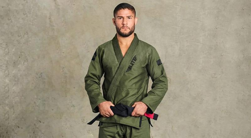 Elite Sports BJJ gi in military green with reinforced stitching