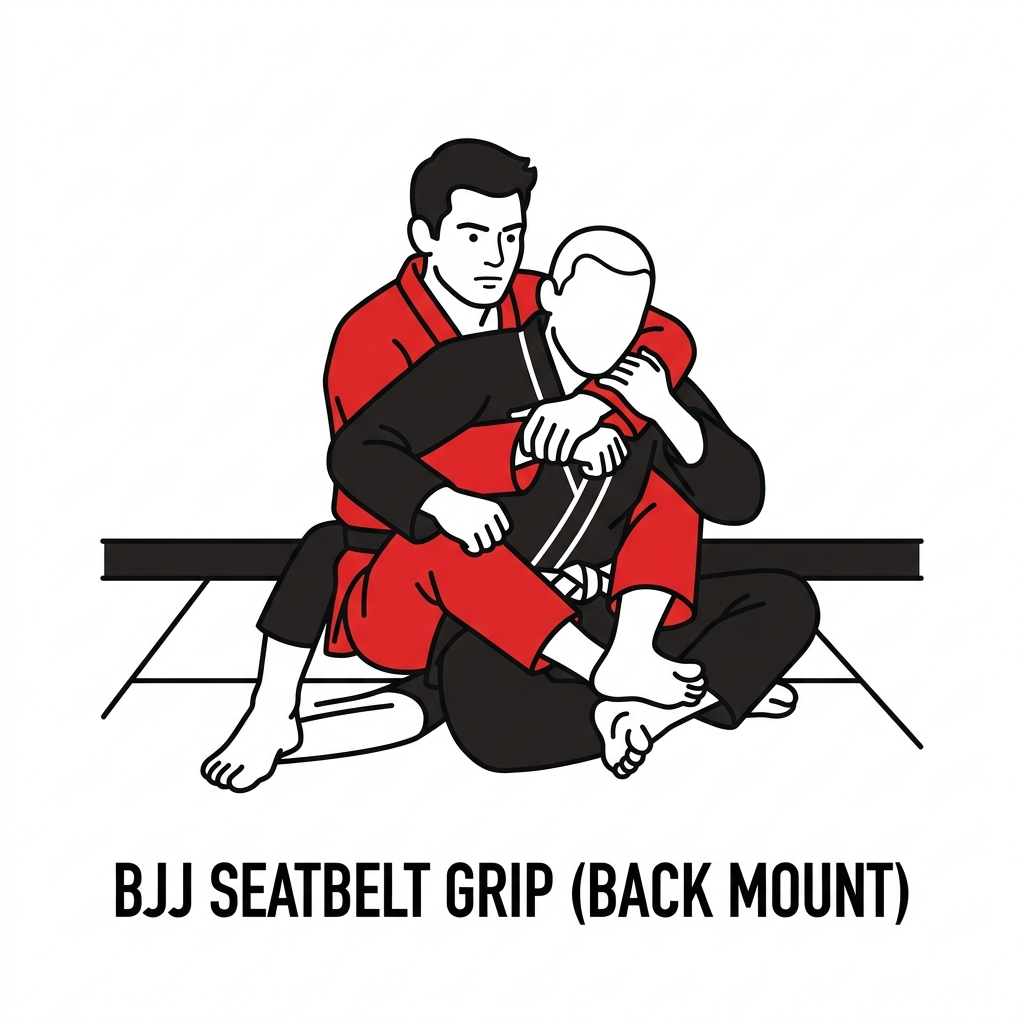 Rear naked choke seatbelt grip and back control